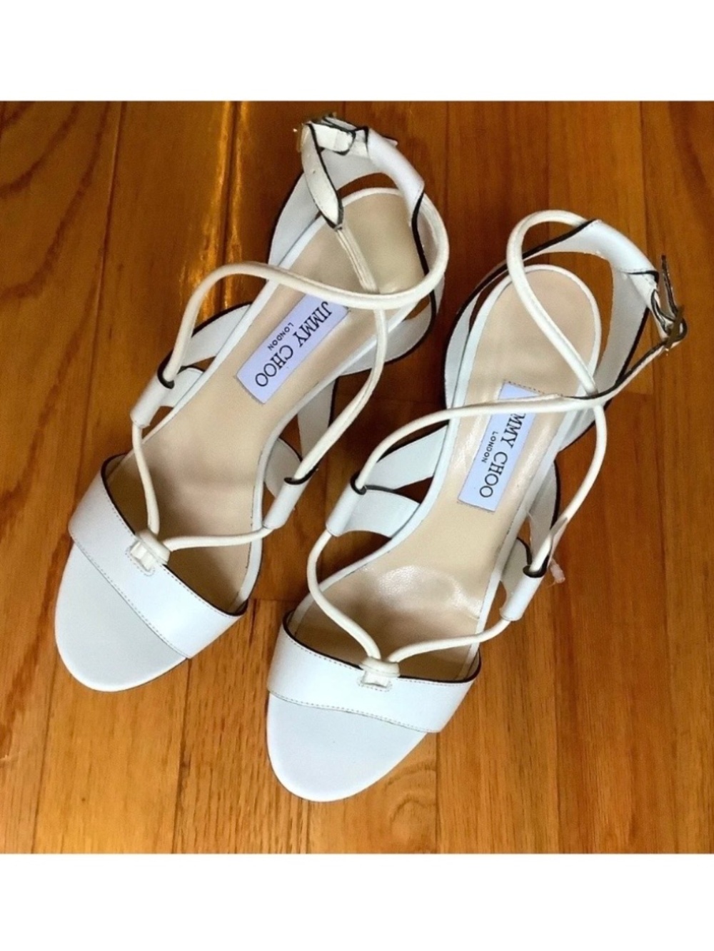 Jimmy Choo Margo Crisscross Cork Heel Sandals White SZ EU 40/40.5